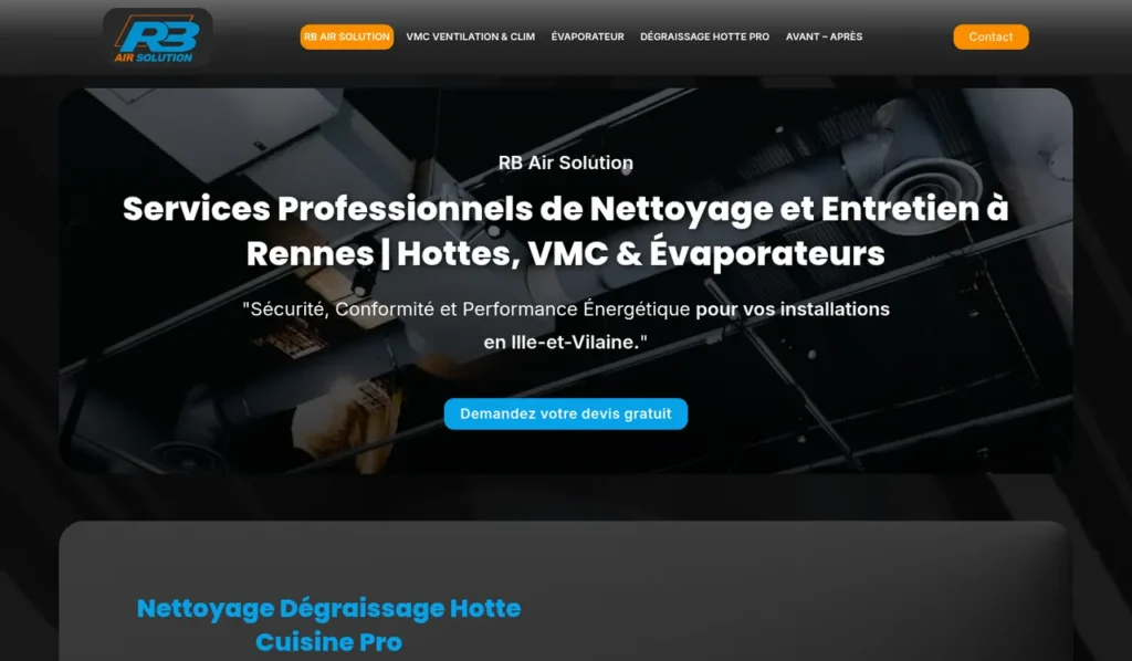Site RB Air Solution réalisé par Rennes Internet