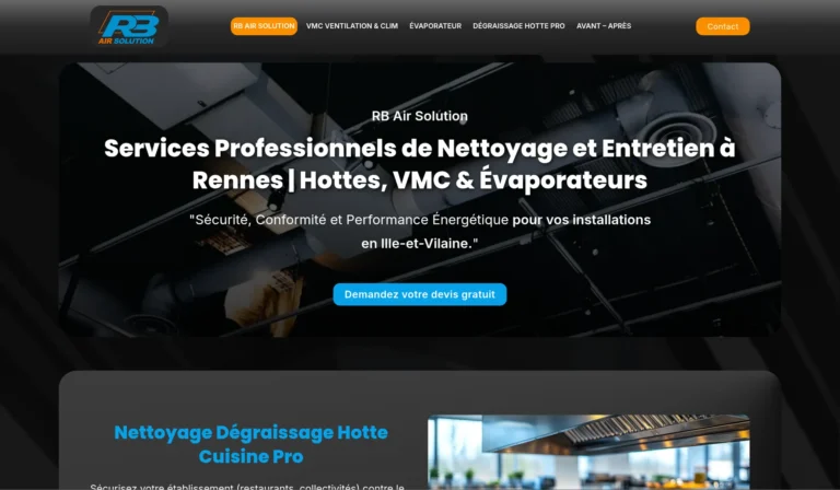 Capture d'écran du site de RB Air Solution