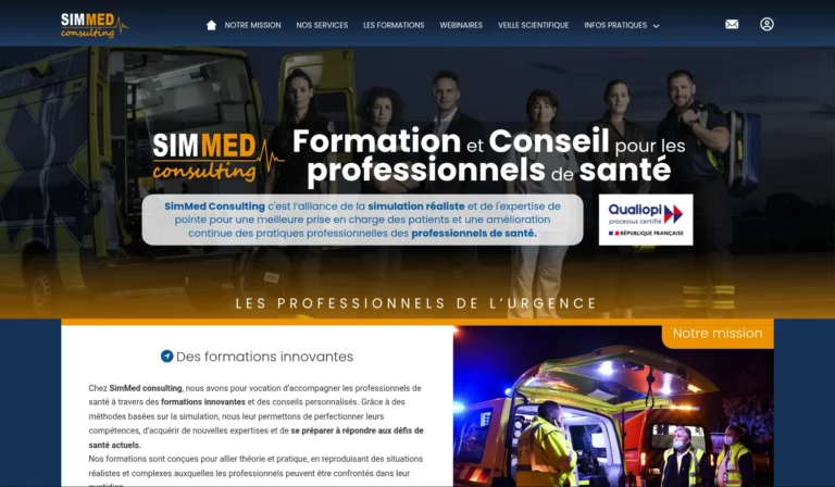 Capture d'écran du site de SimMed Consulting, formation et conseil pour les professionnels de santé