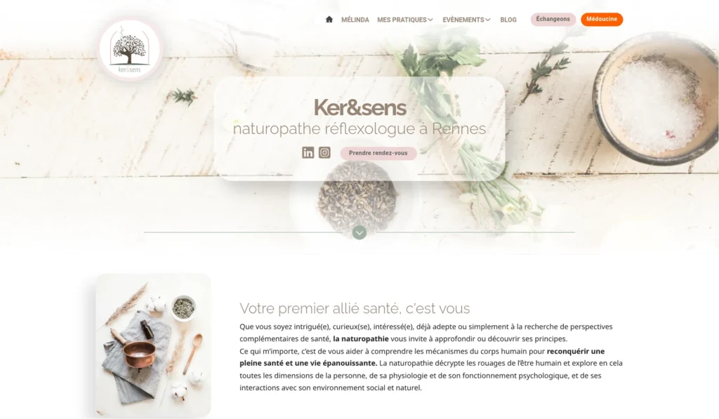 Capture d'écran du site de Ker & Sens, naturopathe et réflexologue à Rennes