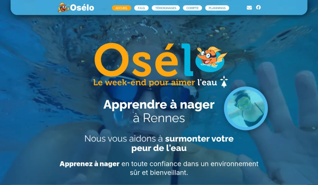 Capture d'écran du site d'Osélo, apprendre à nager à Rennes