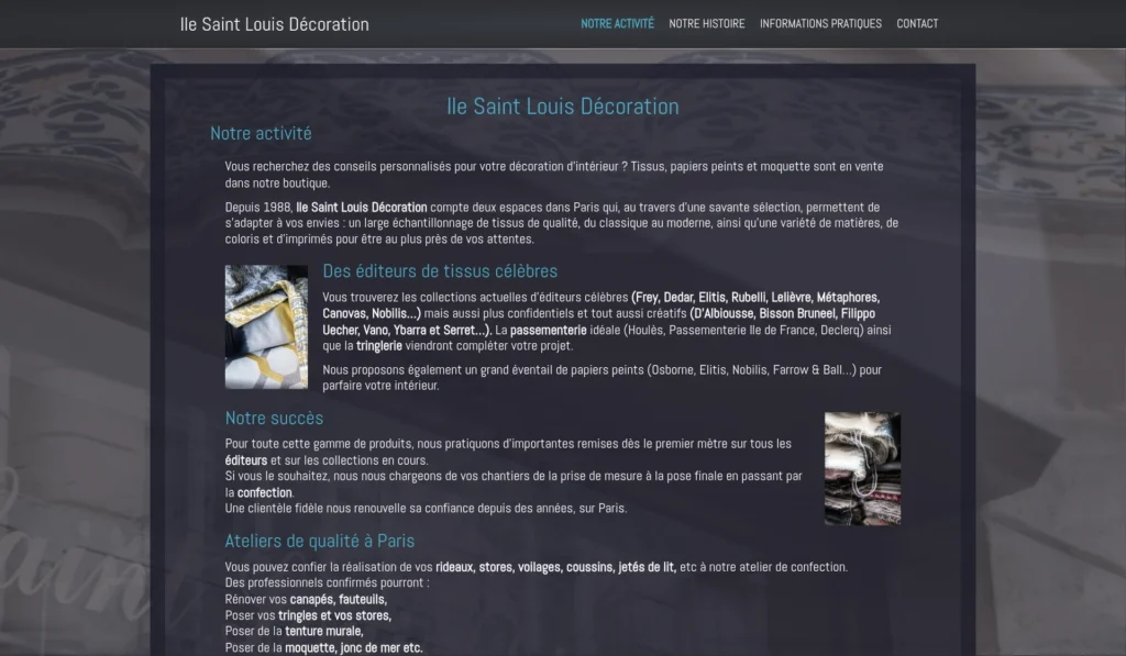 Capture d'écran du site de Île Saint-Louis Décoration