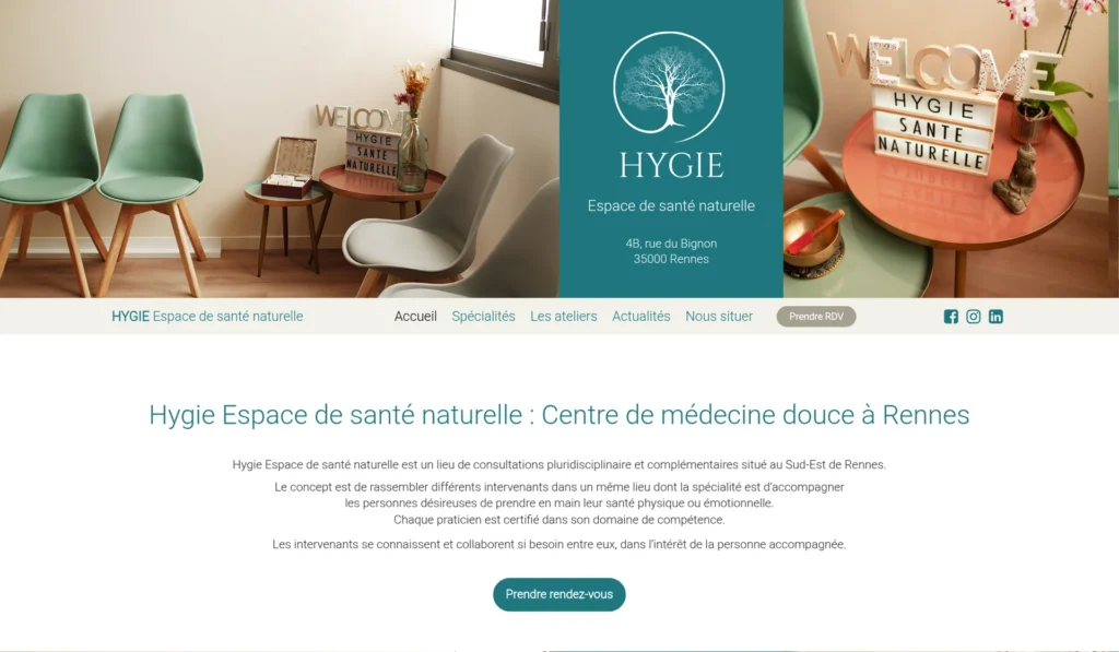 Capture d'écran du site de Hygie, espace santé naturelle à Rennes