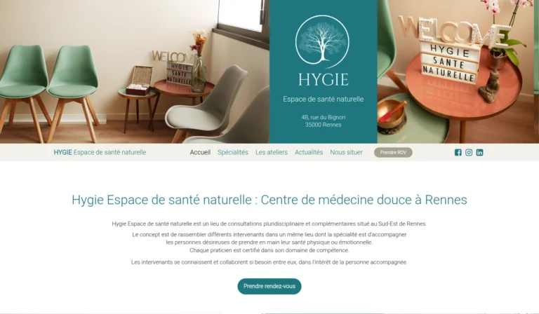 Site internet Hygie, médecine douce à Rennes, réalisation sur mesure par Rennes Internet