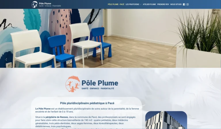 Capture d'écran du site de Pôle Plume, santé, enfance et parentalité à Pacé