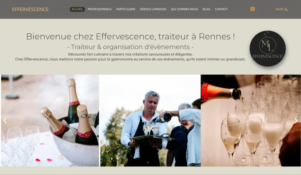 Capture d'écran du site d'Effervescence, traiteur à Rennes