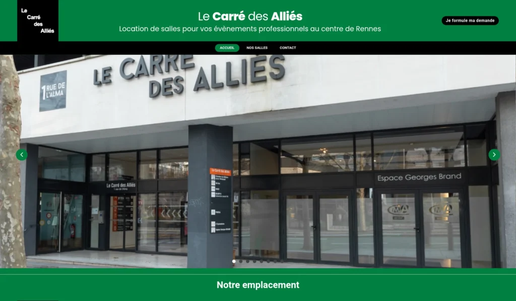 Capture d'écran du site du Carré des Alliés, location de salle à Rennes