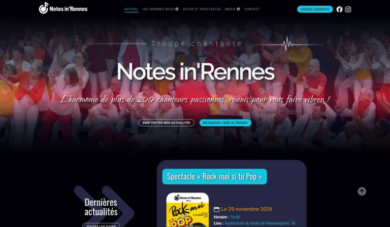 Capture d'écran du site de Notes in Rennes, chorale de Rennes
