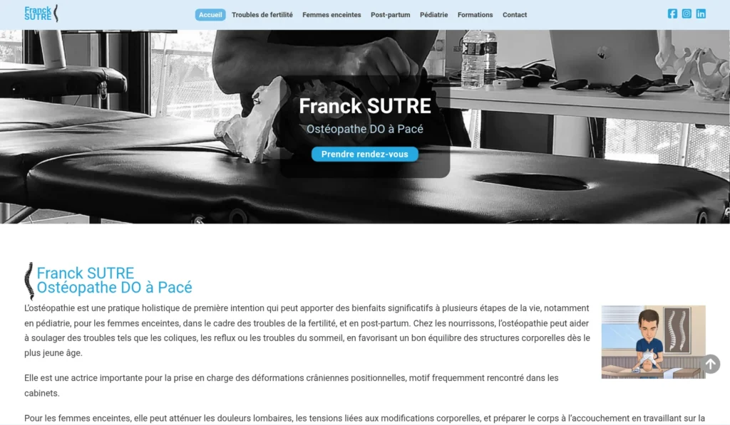 Capture d'écran du site de Franck Sutre, ostéopathe à Pacé