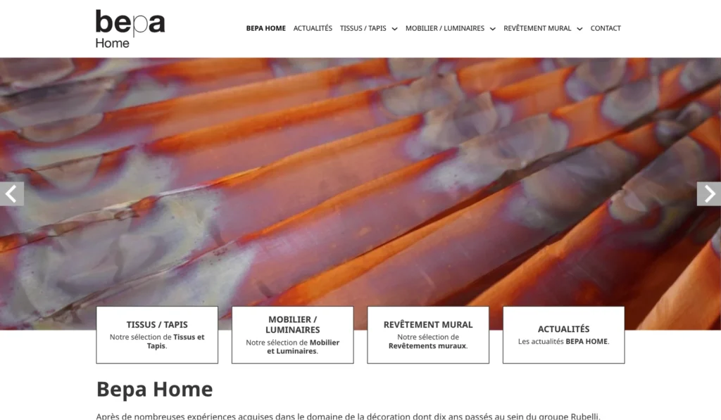 Capture d'écran du site de BEPA Home, designer à Paris et Cannes