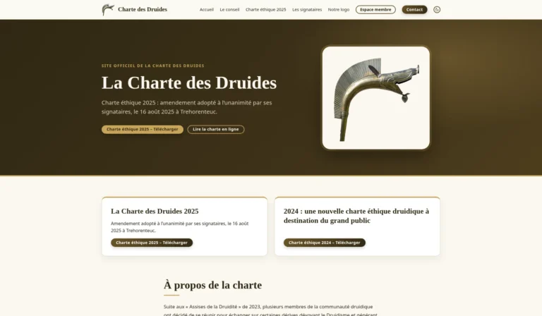 Capture d’écran de l’accueil du site de la Charte des Druides après sa refonte