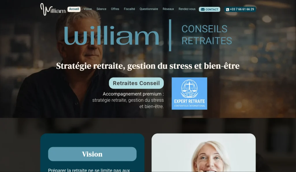 Capture d'écran du site de William Conseils Retraite