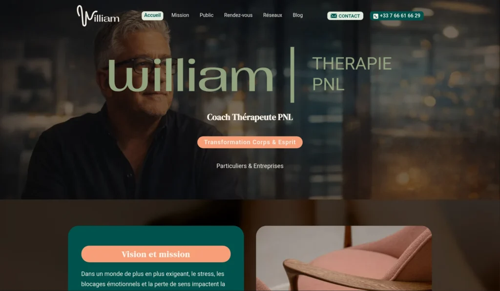 Capture d'écran du site de William Thérapie PNL